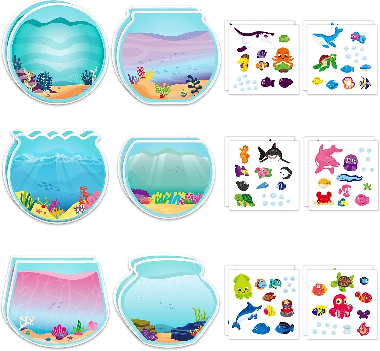 12PCS Summer Sea Animal Stickers for Kids, Make A Sea Sticker Scene with Sharks Tropical Fish, Make Your Own Ocean Animal Scene Art Craft, DIY Summer Party Games Class Activities